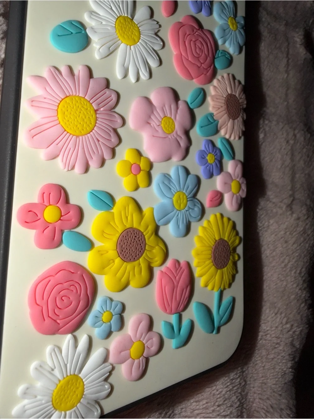 15 pro max Cream Floral Phone Case with Yellow, Pink & Blue Flowers